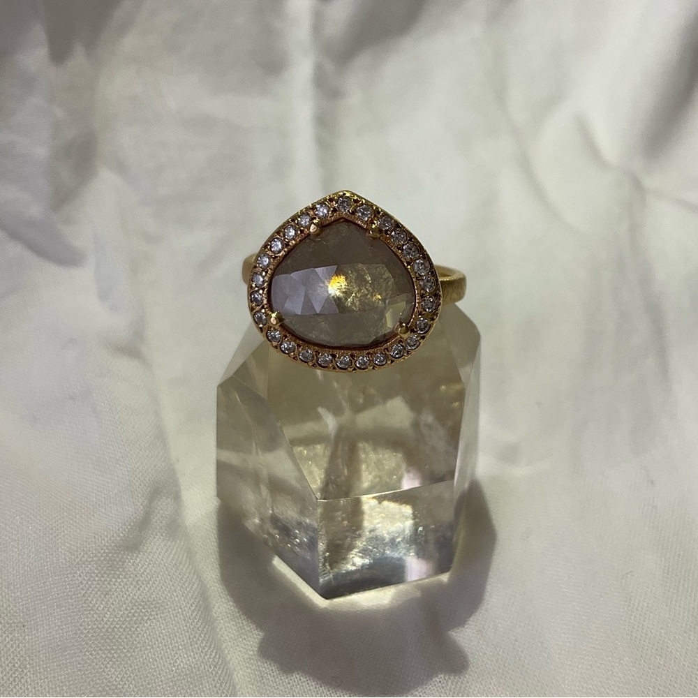 Yasuko Azuma 18k gold & large diamond halo ring, rose cut checkerboard cut, 7 - Picture 5 of 15